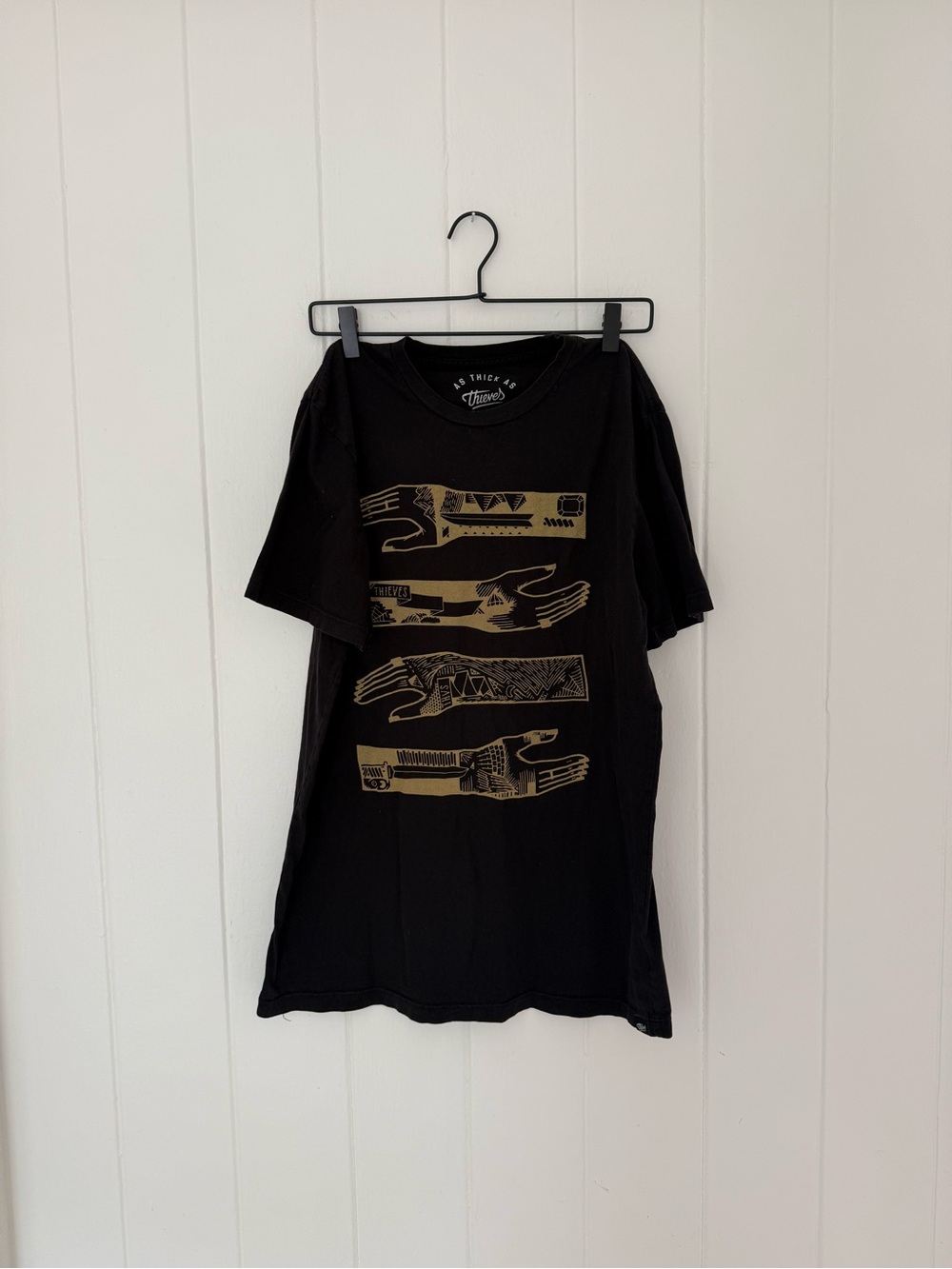 Thick As Thieves Black Short-Sleeve Tee with Gold Arm Graphic